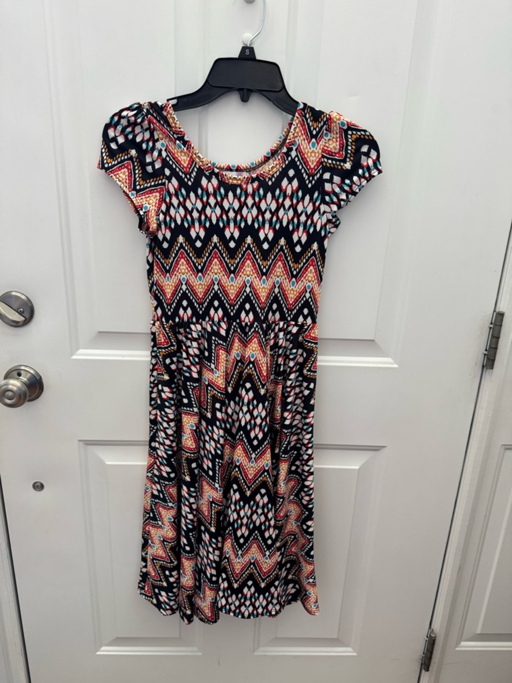 LuLaRoe girls Adeline Multicolor Zigzag Pattern Fit & Flare Dress size 12/14